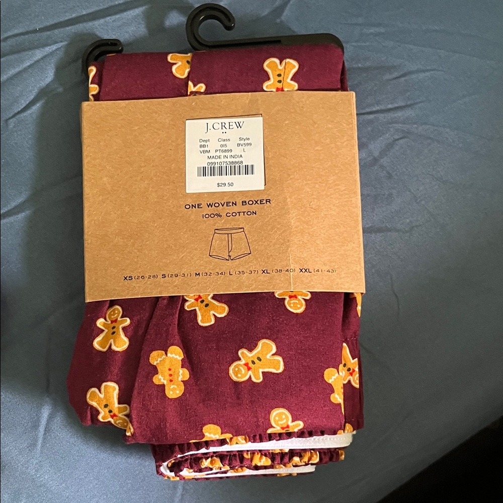 J. Crew Men's Festive Gingerbread Boxers - Burgundy